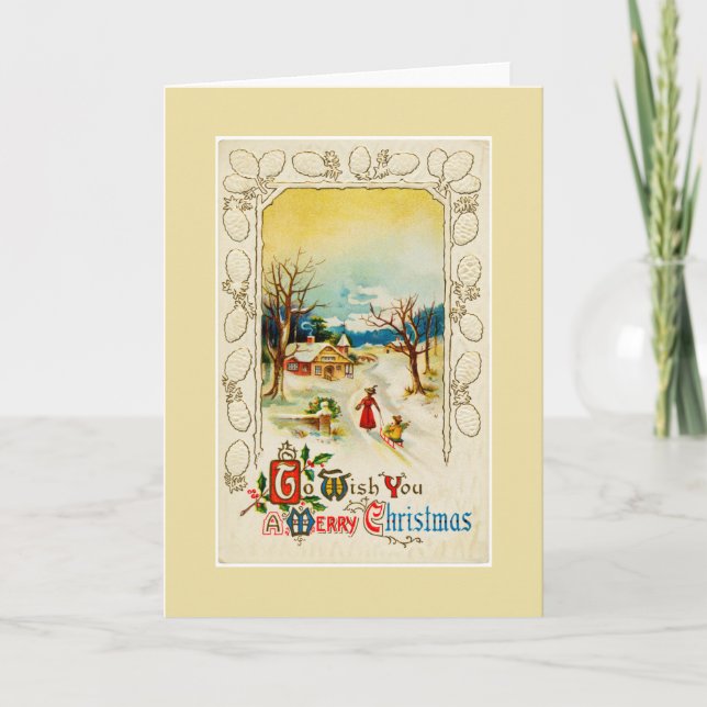 Cartão De Festividades Para Te Desejar Um Feliz Natal Amarelo Pálido (Frente)