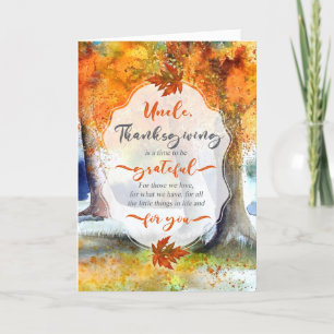 Cartão De Festividades para Tio Ação de Graças Autumn Watercolor Grateful