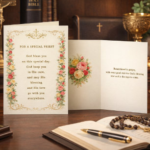Cartão De Festividades Para um Padre Especial Deus o Abençoe Floral