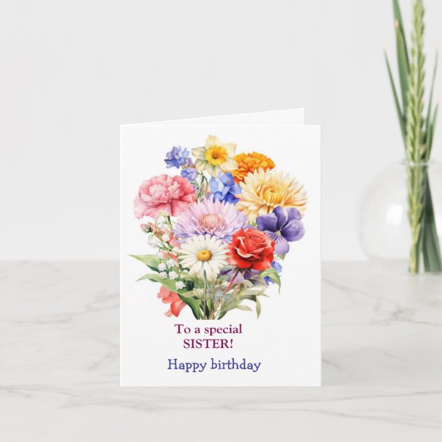 Cartão De Festividades Para uma Irmã Especial Rosas Amarelas Rosa Rosa, A (Frente)