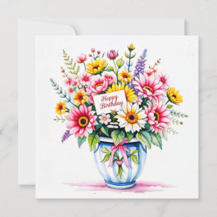 Cartão De Festividades Parabéns & buquê de flores