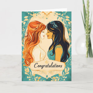 Cartão De Festividades Parabéns Casamento Lésbico Colorido