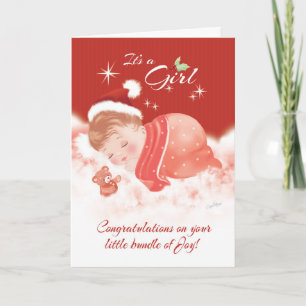 Cartão De Festividades Parabéns. Dezembro Nascer Baby Girl