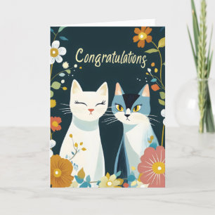 Cartão De Festividades Parabéns Flores De Gatos