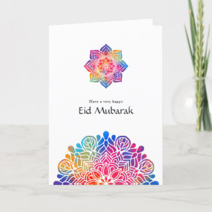 Cartão De Festividades Parabéns pelo Eid com Mandala Colorida para Foto d