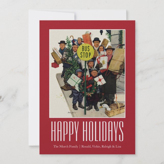 Cartão De Festividades Paragem do autocarro no Natal (Frente)