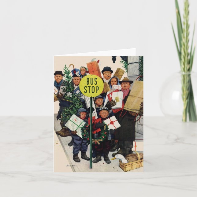 Cartão De Festividades Paragem do autocarro no Natal (Frente)