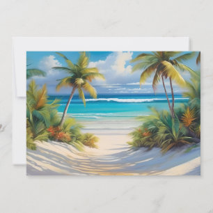 Cartão De Festividades Paraíso Tropical Colorido Mar & Palmeiras