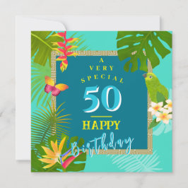 Cartão De Festividades Paraíso Tropical Yarly Teal Birthday Card