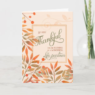 Cartão De Festividades Parceiro de Vida Autumn Harvest Sai do Ação de Gra