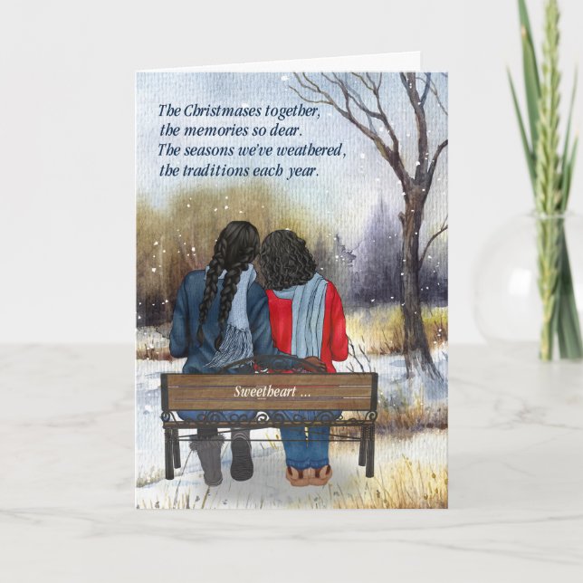 Cartão De Festividades Parceiro de Vida Casal Lesbiano Afro-Americano (Frente)