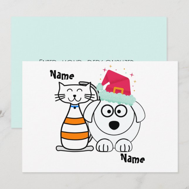 Cartão De Festividades Parceiros de Gatos e Cães Bonitos Personalizados (Frente/Verso)