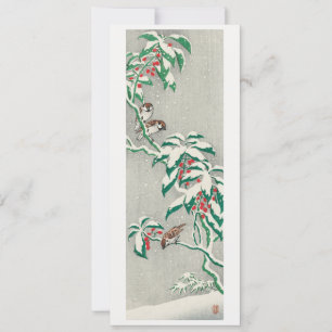 Cartão De Festividades Pardais num ramo nevado