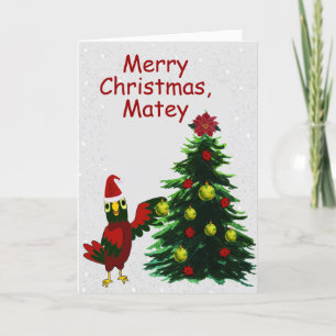 Cartão De Festividades Parrot Decorating a Christmas Tree