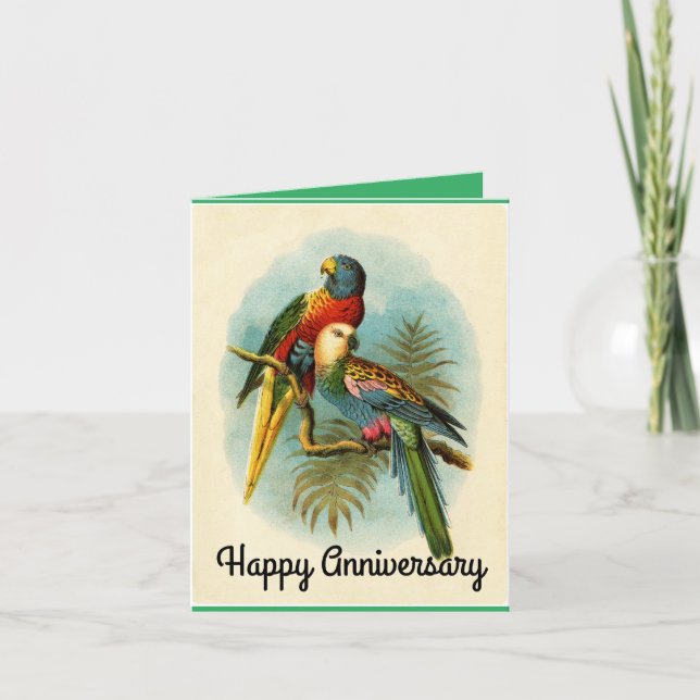 Cartão De Festividades Parrots Happy Anniversário Greeting Card (Frente)
