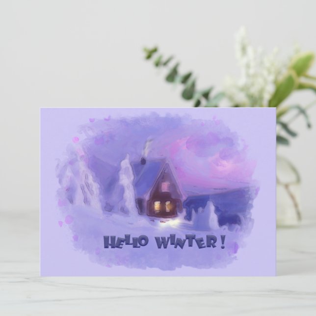 Cartão De Festividades Parte Superior Inverno Das Montanhas Chalet White  (Em pé/Frente)