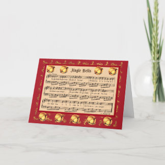 Cartão De Festividades partitura de Jingle Bells com sinos e dourado fals
