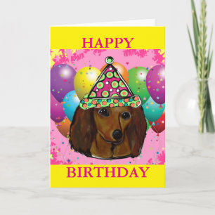 Cartão De Festividades Party Long Haired Red Doxie