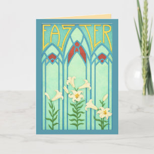 Cartão De Festividades Páscoa Art Nouveau com Lírios Brancos