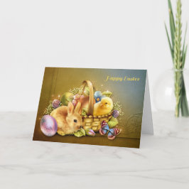 Cartão De Festividades Páscoa Basket com Bunny e Pintinho