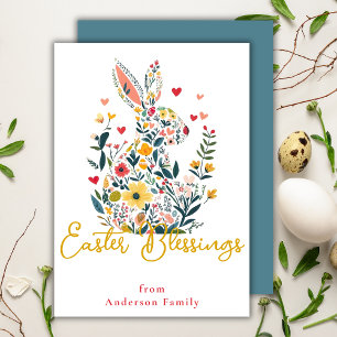 Cartão De Festividades Páscoa Bênçãos Floral Silhouette Bunny Family