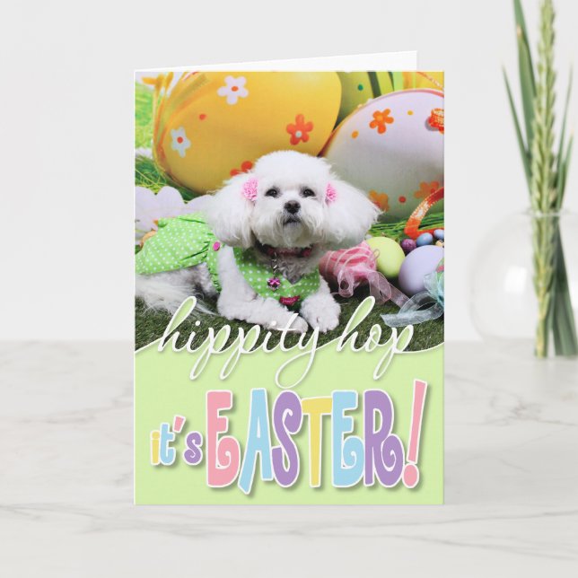Cartão De Festividades Páscoa - Bichon Frise - Mia (Frente)