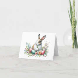 Cartão De Festividades Páscoa bonito coelho e flores