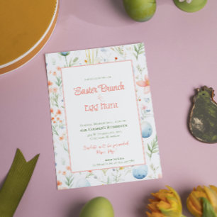 Cartão De Festividades Páscoa Brunch & Ovo Hunt Ovos e Flores de Páscoa