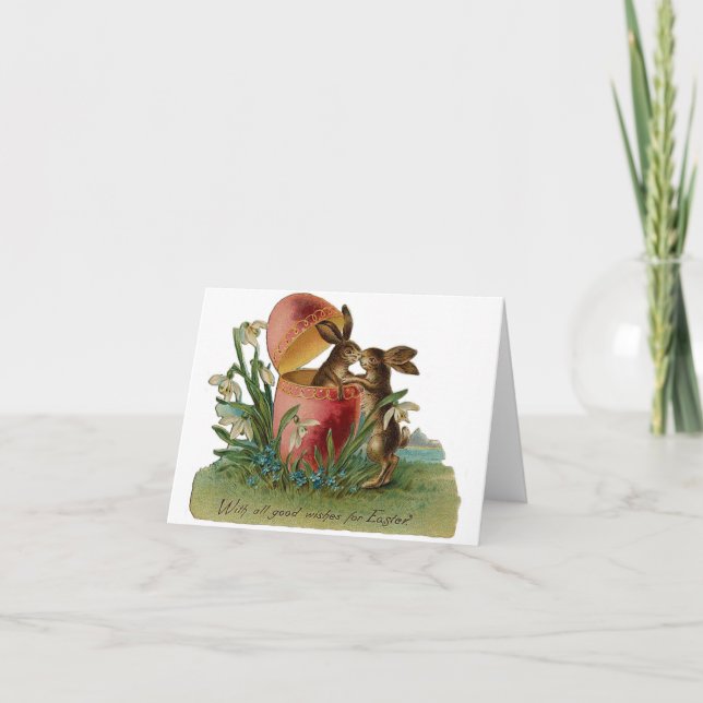 Cartão De Festividades Páscoa Bunny Kiss Vintage (Frente)