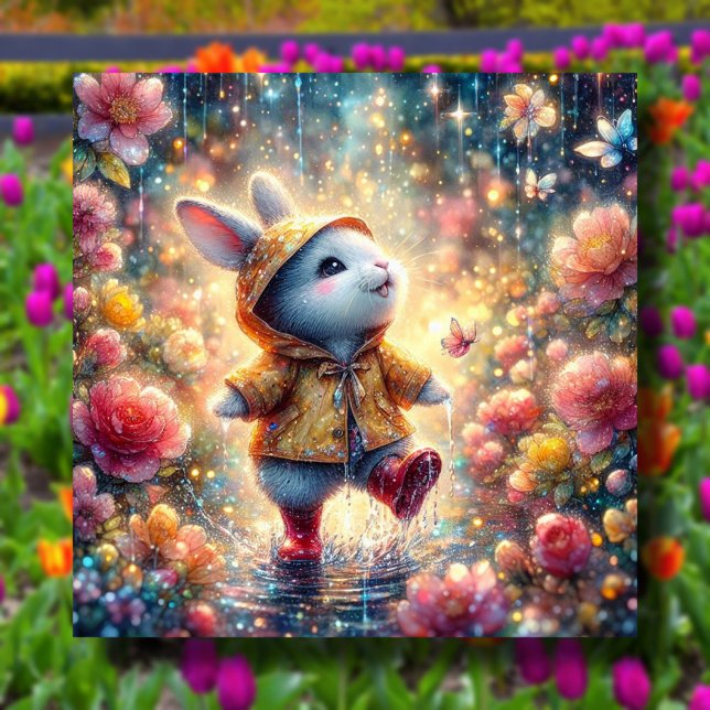 Cartão De Festividades Páscoa Bunny Rainy Day Adventure Christian (Criador carregado)