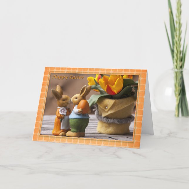 Cartão De Festividades Páscoa - Casal de coelho Felz pascoa (Frente)
