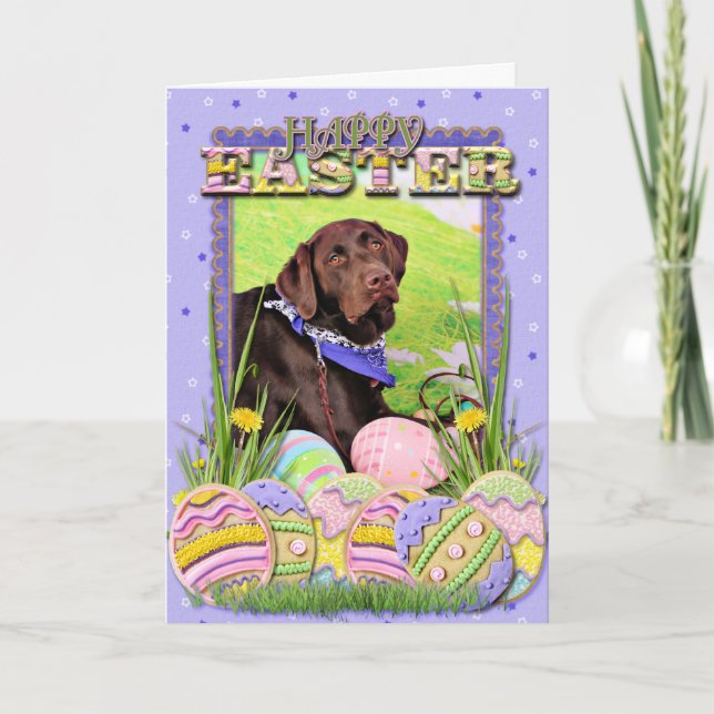 Cartão De Festividades Páscoa - chocolate Labrador - Hershey (Frente)