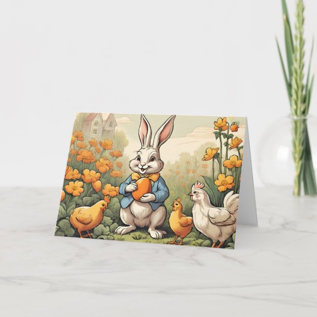 Cartão De Festividades Páscoa Coelhinho, Ilustração de Pintura (Frente)