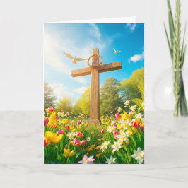 Cartão De Festividades Páscoa Cross e Doves