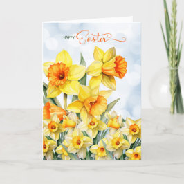 Cartão De Festividades Páscoa Daffodil Garden com Blue Sky Bokeh