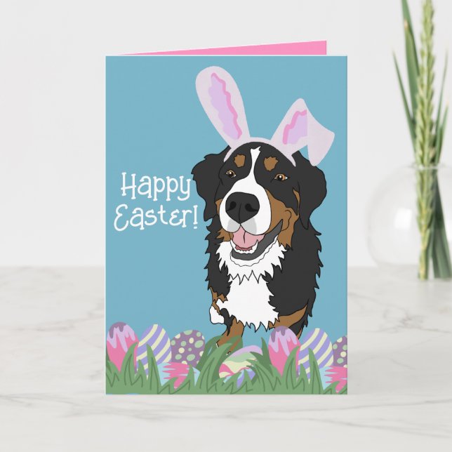 Cartão De Festividades Páscoa de Cachorro Bernese (Frente)