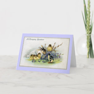 Cartão De Festividades Páscoa de coelhos, Pintinhos e primroses
