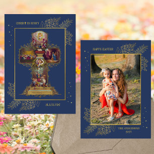 Cartão De Festividades Páscoa de Fotografia da Família de Resurreição Cru