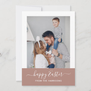 Cartão De Festividades Páscoa de Fotografias da Família de Script Blush