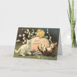 Cartão De Festividades Páscoa De Gato De Gato Colorida Pintinho De Ovos 