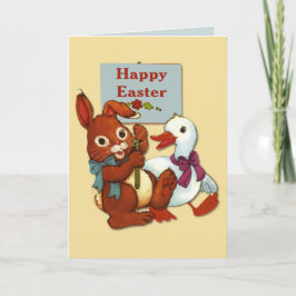 Cartão De Festividades Páscoa de Pato e Coelho