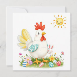 Cartão De Festividades Páscoa divertida com frango e coelho