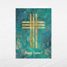 Cartão De Festividades Páscoa Dourada Elegante Verde