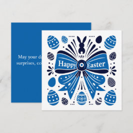 Cartão De Festividades Páscoa Feliz Arco Azul Arte Popular Coelho & Ovos 