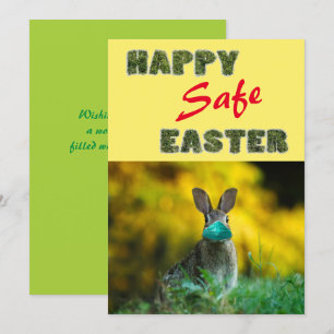Cartão De Festividades Páscoa Feliz e Segura   Coelho Engraçado e Bonit