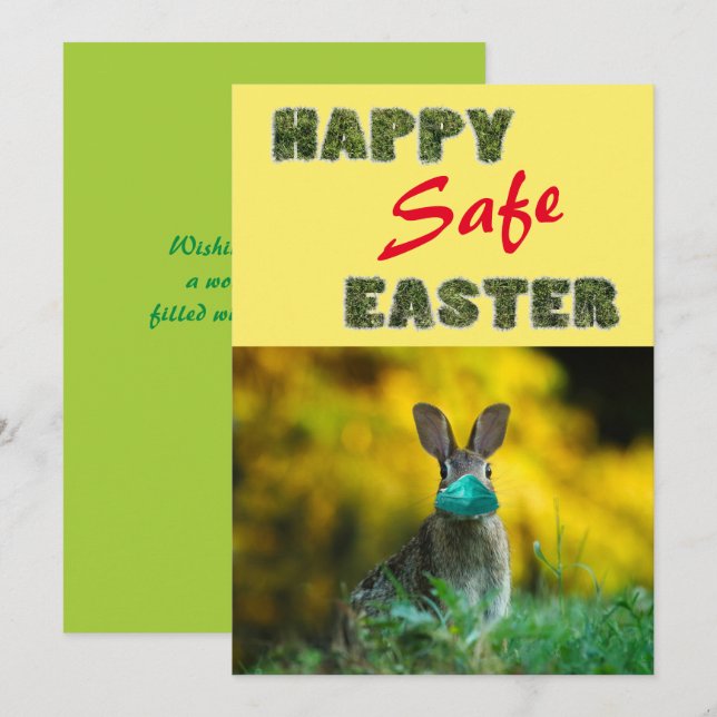 Cartão De Festividades Páscoa feliz e segura | Coelho Engraçado e Bonito  (Frente/Verso)