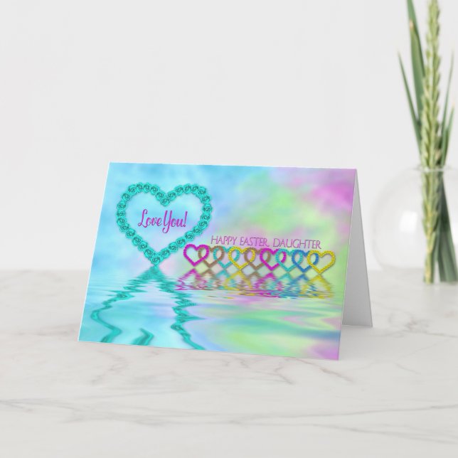 Cartão De Festividades Páscoa - filha - corações e rosas (Frente)