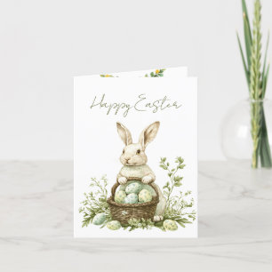 Cartão De Festividades Páscoa Floral bonito Bunny Watercolor