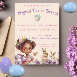 Cartão De Festividades Páscoa Flores Roxas Garota e Bunnies