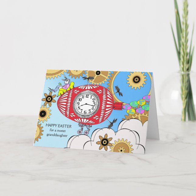 Cartão De Festividades Páscoa para a neta Steampunk Easter Bunny (Frente)